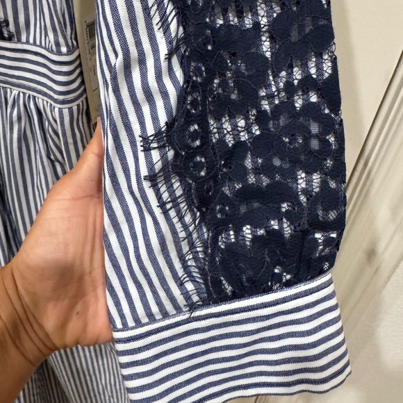 BNWT Eliza J Blue and White striped midi shirt dress lace size 6 $147 - Picture 5 of 7
